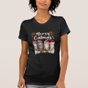 Cat Christmas Santa Hat Funny Merry Catmas T-Shirt