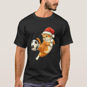 Cat Christmas Santa Playing Soccer Funny Kitty Xma T-Shirt