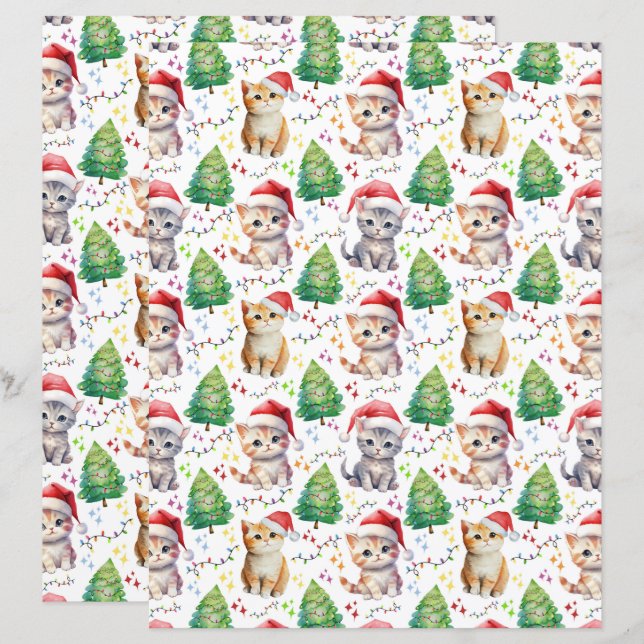 Cat Christmas Scrapbook Paper (Front/Back)