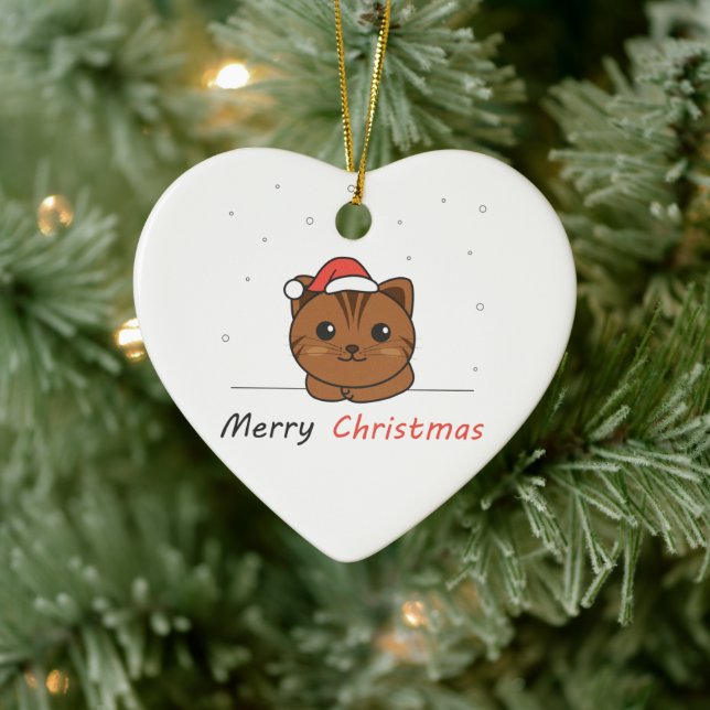 Cat Christmas Snow Winter Animals Cats Ceramic Ornament (Tree)
