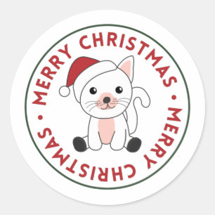 Cat Christmas Snow Winter Animals Cats Classic Rou Round Sticker