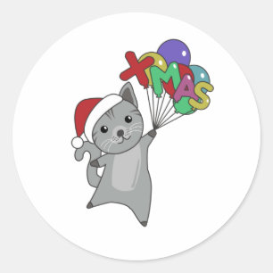 Cat Christmas Snow Winter Animals Cats Classic Round Sticker