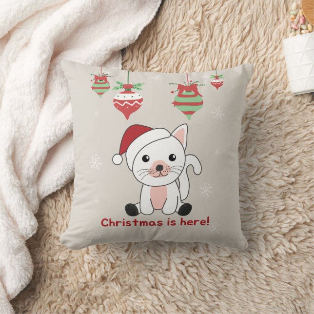 Cat Christmas Snow Winter Animals Cats Throw Pillo Cushion (Blanket)
