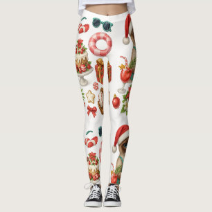 Cat Christmas Summer July Pool Party Leggings