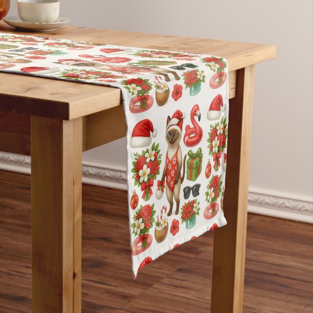 Cat Christmas Summer July Pool Party  Short Table Runner (In Situ)
