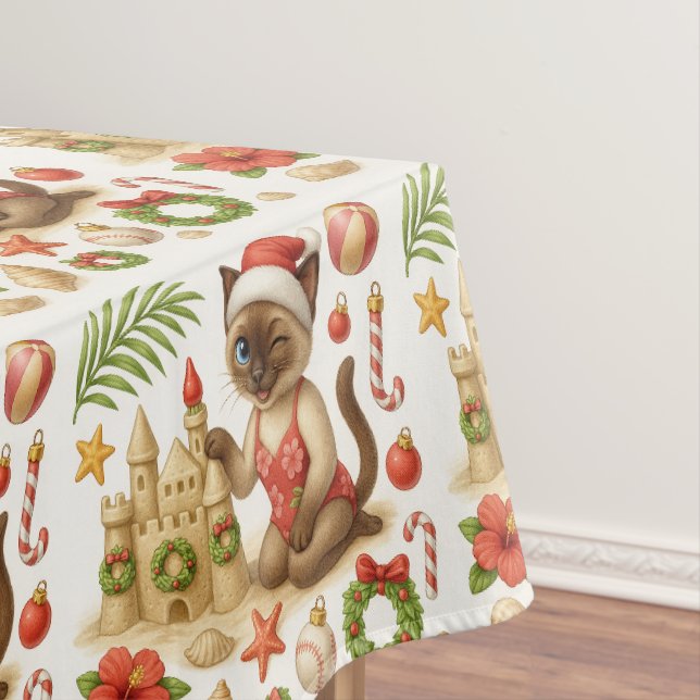 Cat Christmas Summer July Pool Party  Tablecloth (In Situ)