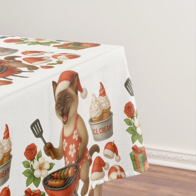 Cat Christmas Summer July Pool Party  Tablecloth (In Situ)
