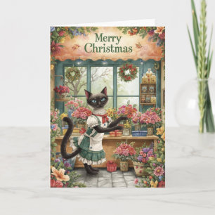 Cat Christmas themed by Siamese cat in florist  Card