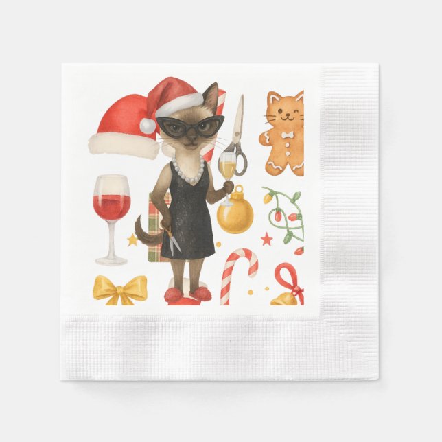 Cat Christmas themed for Siamese Cat Lovers Napkin (Front)