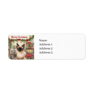 Cat Christmas themed for Siamese Cat Lovers Return Address Label