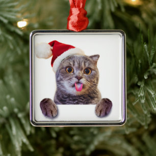 Cat Christmas Tongue Metal Ornament