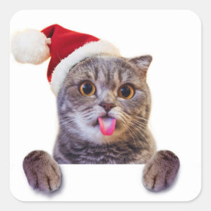 Cat Christmas Tongue Square Sticker