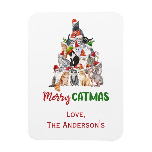 Cat Christmas Tree Cat Lover Christmas Card Magnet (Vertical)
