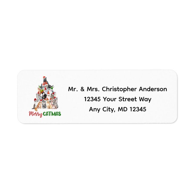 Cat Christmas Tree Cat Lover return address  Label (Front)