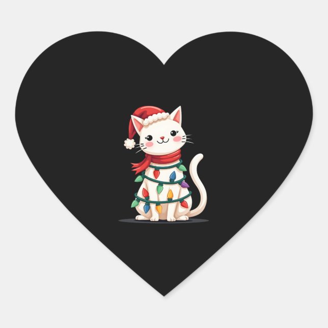 Cat Christmas Tree Christmas (1) Heart Sticker (Front)