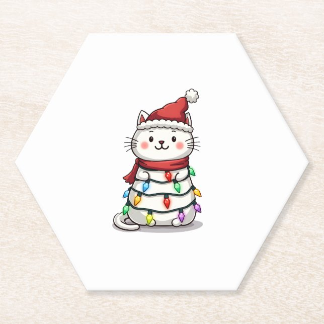 Cat Christmas Tree Christmas (2) Paper Coaster (Front)