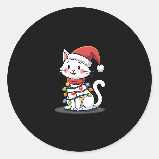 Cat Christmas Tree Christmas (3) Classic Round Sticker (Front)