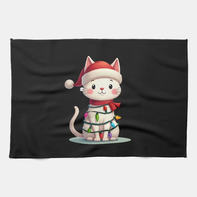 Cat Christmas Tree Christmas (3) Tea Towel (Horizontal)