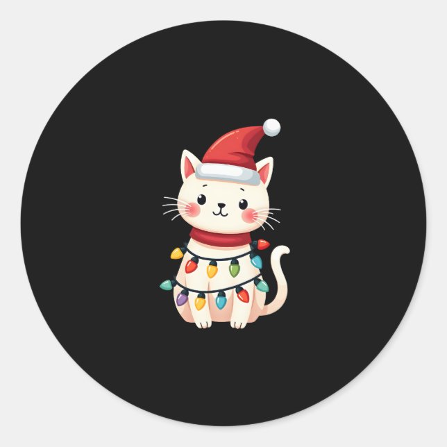 Cat Christmas Tree Christmas (4) Classic Round Sticker (Front)