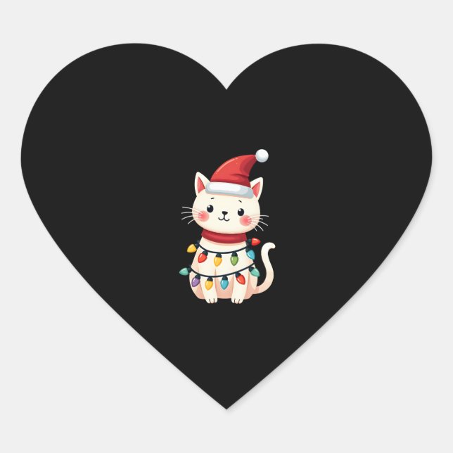 Cat Christmas Tree Christmas (4) Heart Sticker (Front)