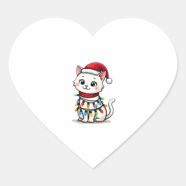 Cat Christmas Tree Christmas Heart Sticker (Front)