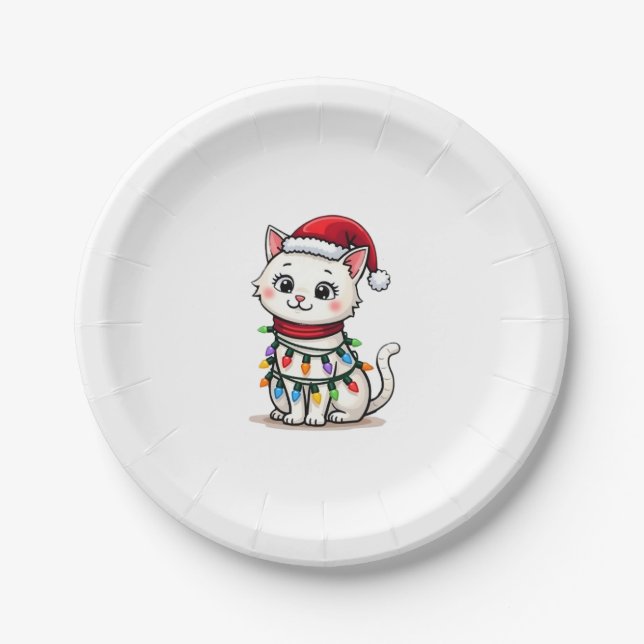 Cat Christmas Tree Christmas Paper Plate (Front)