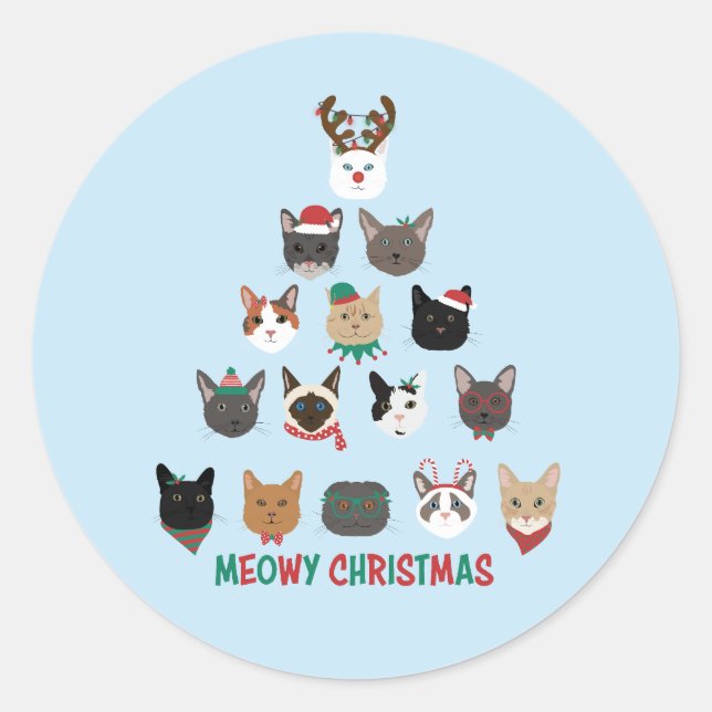 Cat Christmas Tree Classic Round Sticker (Front)