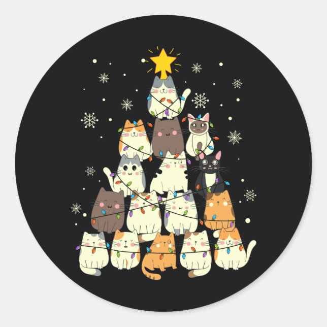 Cat Christmas Tree Gift, Cats Lovers Decoration Classic Round Sticker (Front)