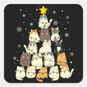 Cat Christmas Tree Gift, Cats Lovers Decoration Square Sticker
