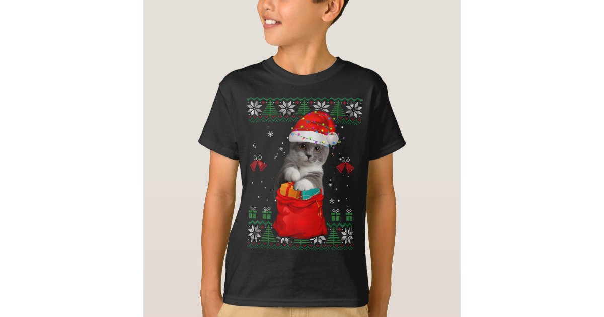 Cat Christmas Tree Lights Santa Hat Cat Lover T-Shirt | Zazzle