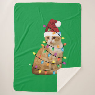 Cat Christmas Tree Santa Funny Xmas Cat Lover Sherpa Blanket