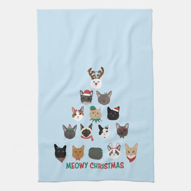 Cat Christmas Tree Tea Towel (Vertical)
