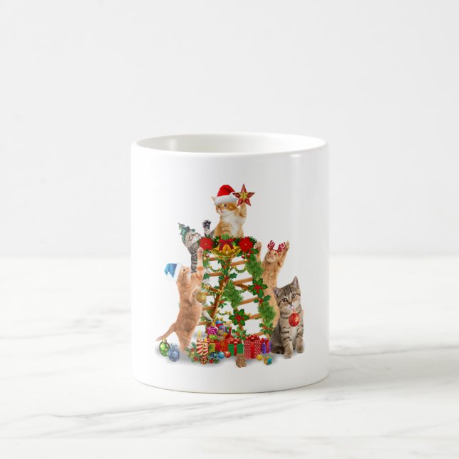 Cat Christmas Tree Ugly Christmas Cat Mum Cat Dad Coffee Mug (Center)
