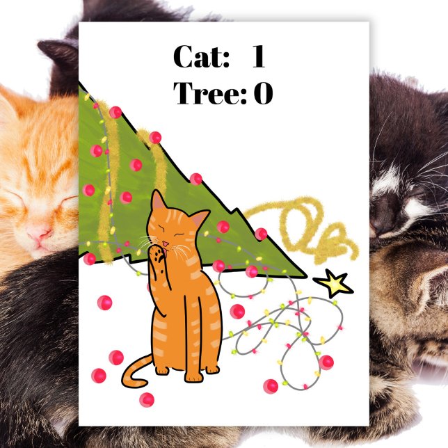 Cat Christmas tree video game funny flat Holiday Card (Creator Uploaded)