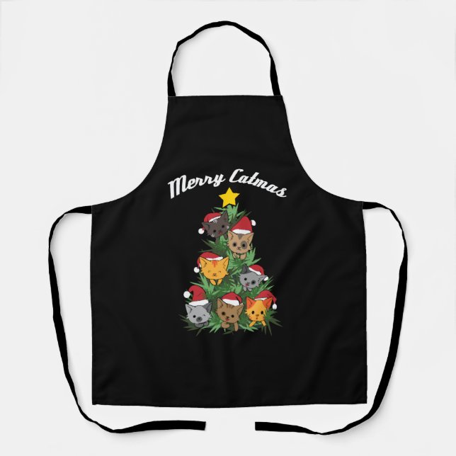 Cat Christmas Tree Xmas Christmas Present & Gift Apron (Front)
