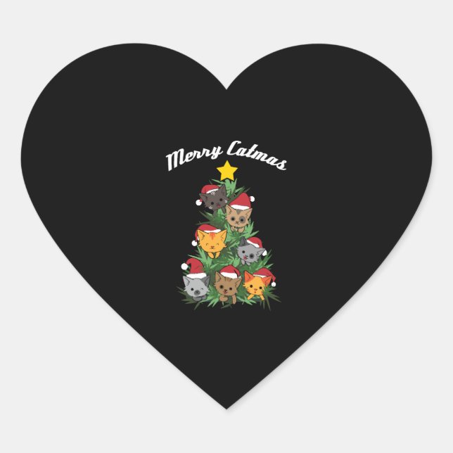 Cat Christmas Tree Xmas Christmas Present & Gift Heart Sticker (Front)