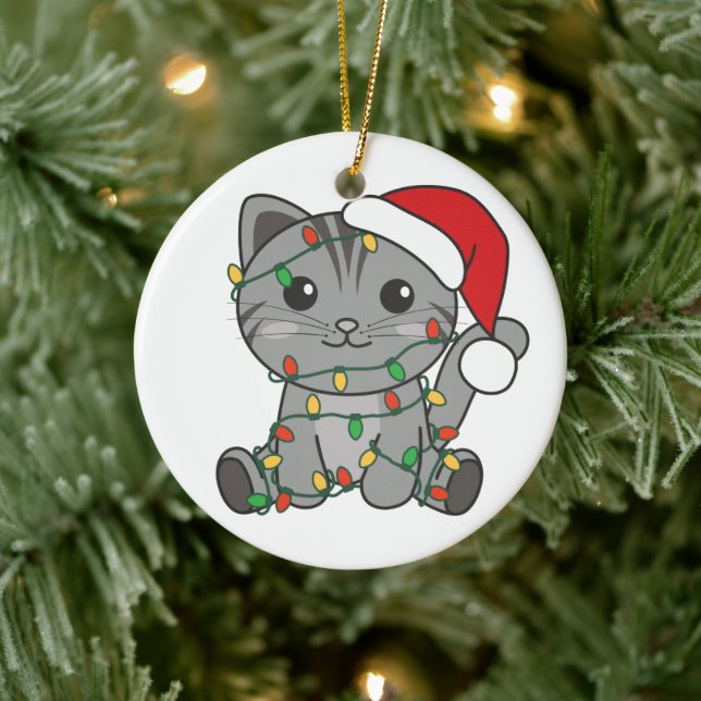 Cat Christmas Winter Animals Cats Ceramic Ornament (Tree)