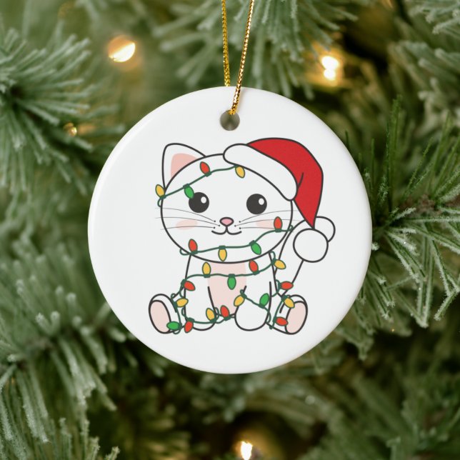 Cat Christmas Winter Animals Cats Ceramic Ornament (Tree)