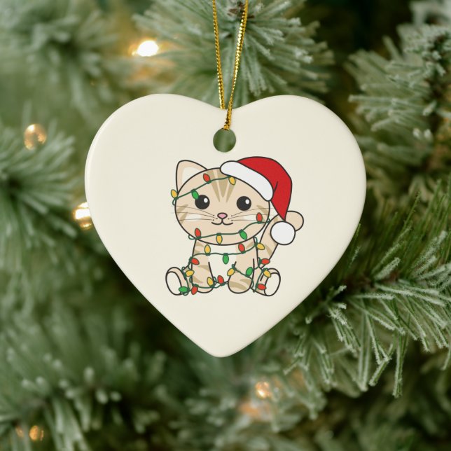Cat Christmas Winter Animals Cats Ceramic Ornament (Tree)