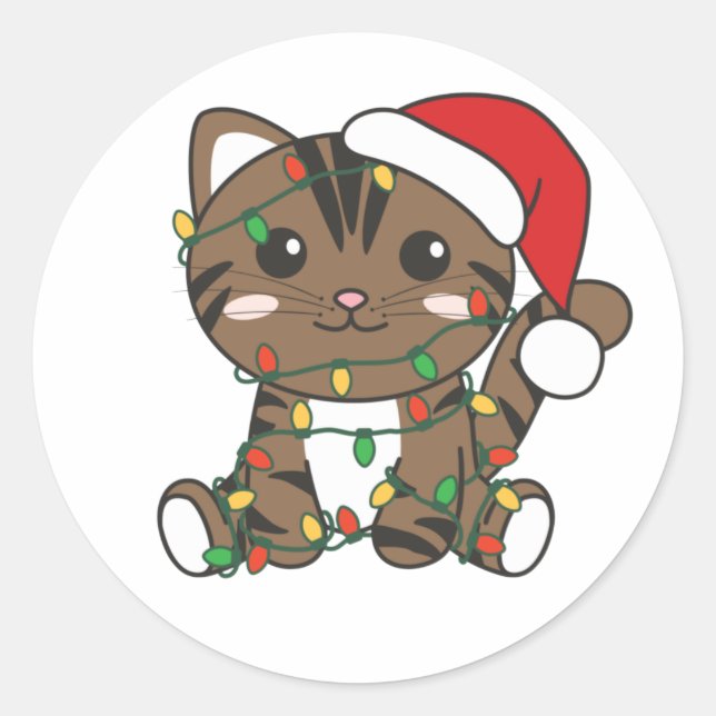 Cat Christmas Winter Animals Cats Classic Round St Sticker (Front)