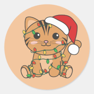 Cat Christmas Winter Animals Cats Classic Round St Sticker