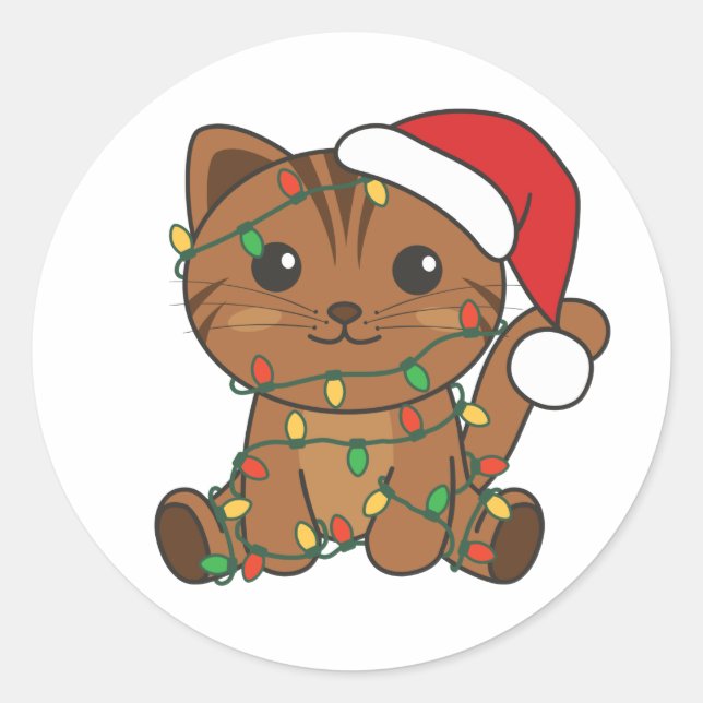 Cat Christmas Winter Animals Cats Classic Round St Sticker (Front)
