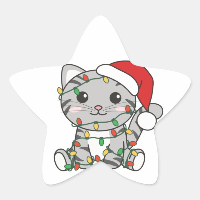 Cat Christmas Winter Animals Cats Star Sticker (Front)