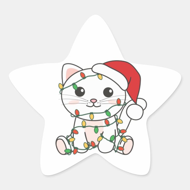 Cat Christmas Winter Animals Cats Star Sticker (Front)