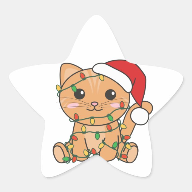 Cat Christmas Winter Animals Cats Star Sticker (Front)