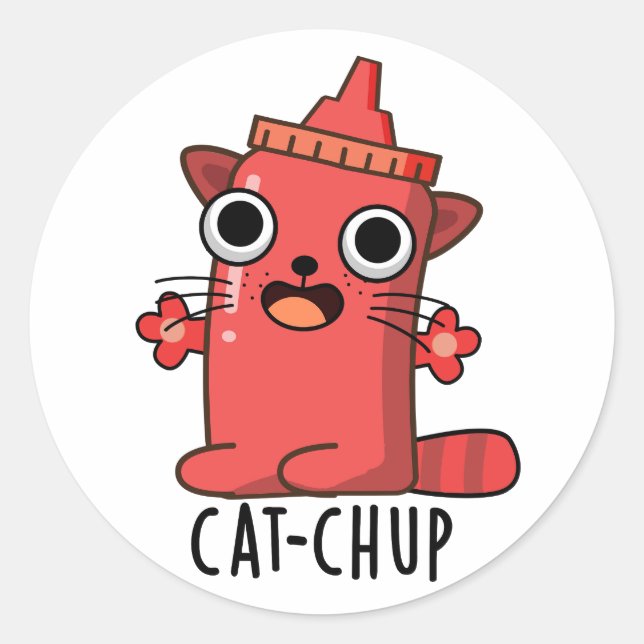 Cat-chup Funny Ketchup Pun  Classic Round Sticker (Front)
