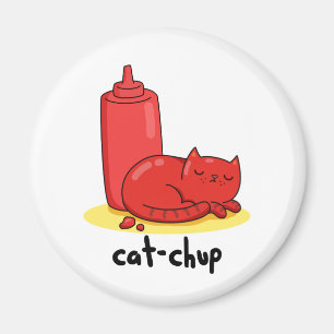 Cat-chup Funny Red Ketchup Cat Pun Magnet