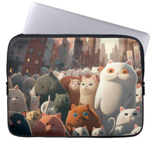Cat City Cartoon Crowd Laptop Sleeve