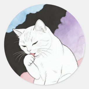 Cat Cleaning Its Paw Classic Round Sticker