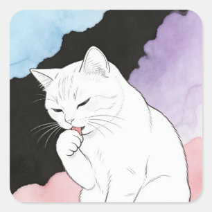 Cat Cleaning Its Paw Square Sticker